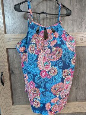 St. John's Bay Plus Size Swim Tankini Pastel Floral Print Top in Blue and Pink